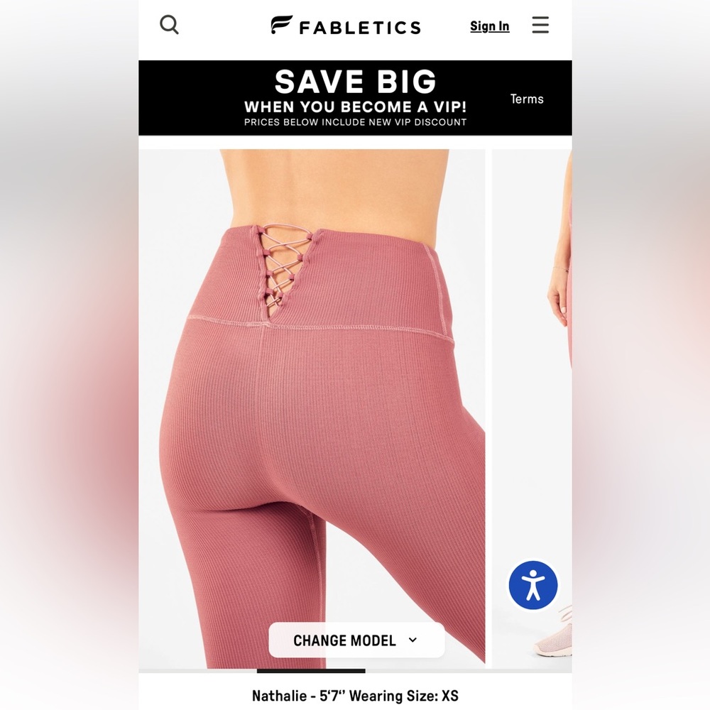Fabletics Orchid Smoke High-Waisted Seamless Rib lace Up Back Legging - Size S